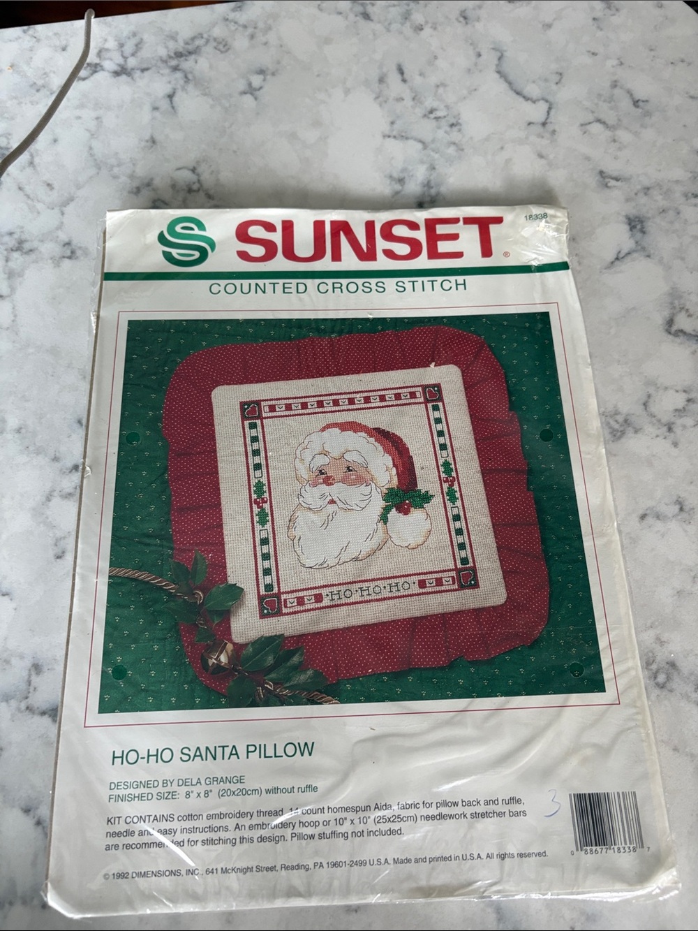 SUNSET Ho-Ho Santa Holiday Pillow Cross Stitch Kit - Red and Green